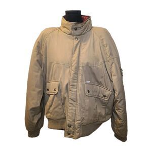 Vintage 80s Windbreaker Men's XL Tan Plaid Lined Bomber Jacket Coat Utility